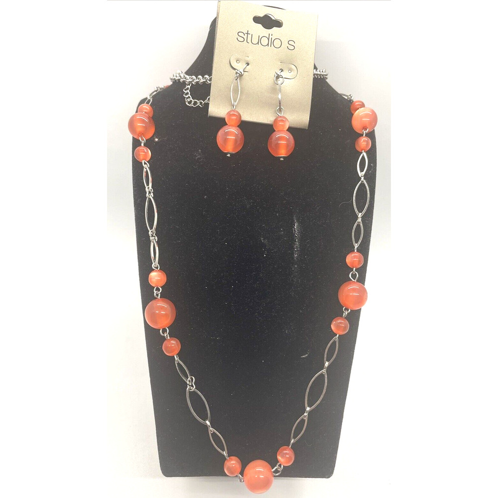 Earrings with Necklace Set Pink Glass Style Beads Fashion Costume Jewelry
